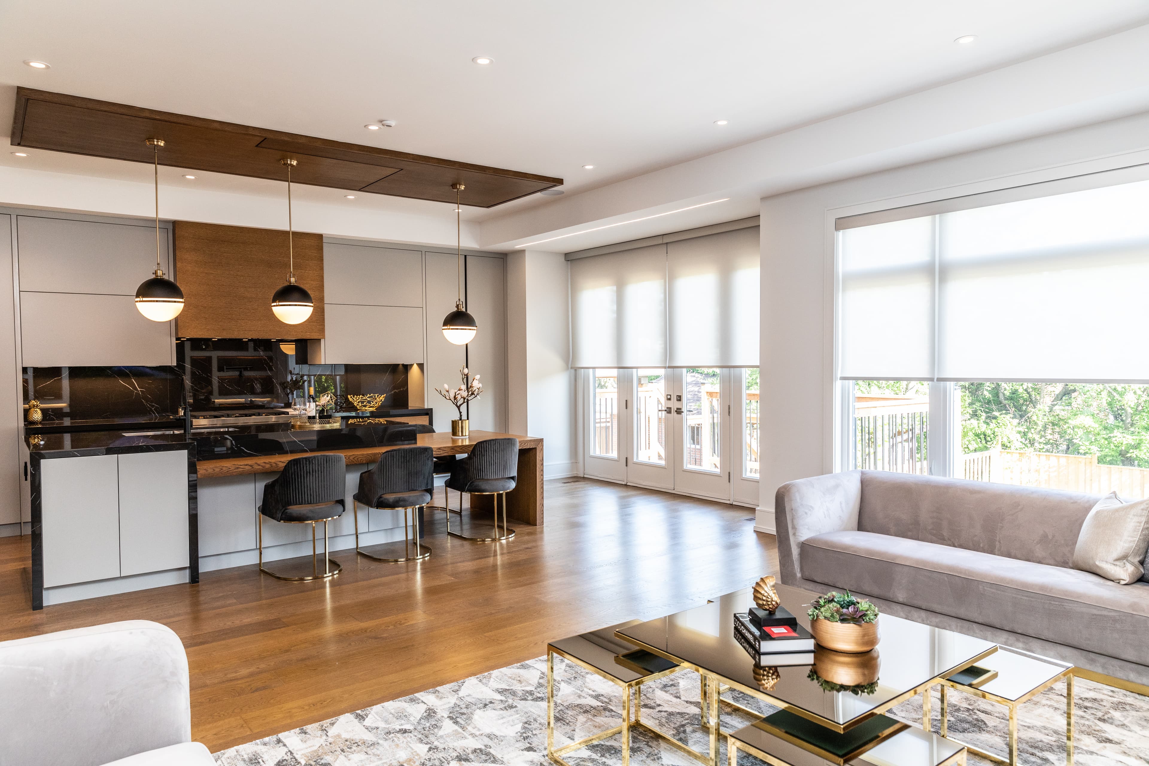 Terrace, open living room with kitchen view